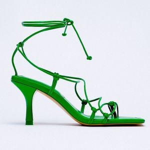 Zara Tie Strap Heeled Sandal - Green